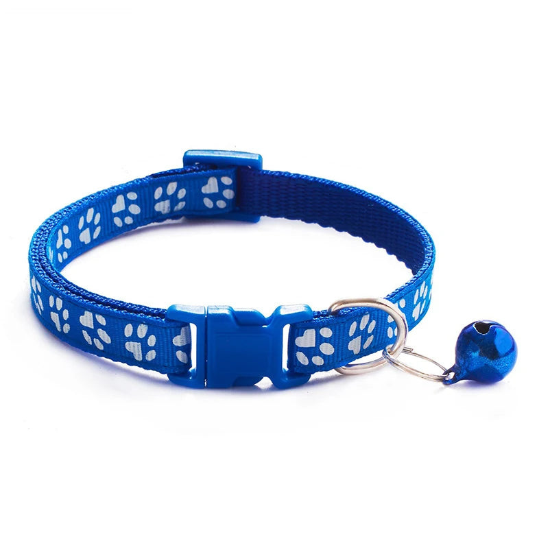 Adjustable Cat Collar with Bell – Reflective Paw Print Design