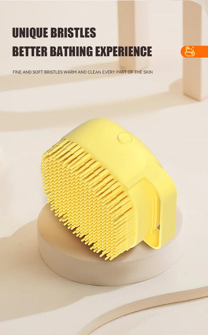 Pet Bathing Brush with Shampoo Dispenser – Soft Silicone Scrubber