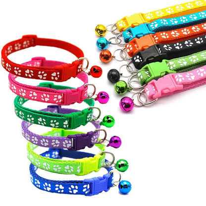 Adjustable Cat Collar with Bell – Reflective Paw Print Design