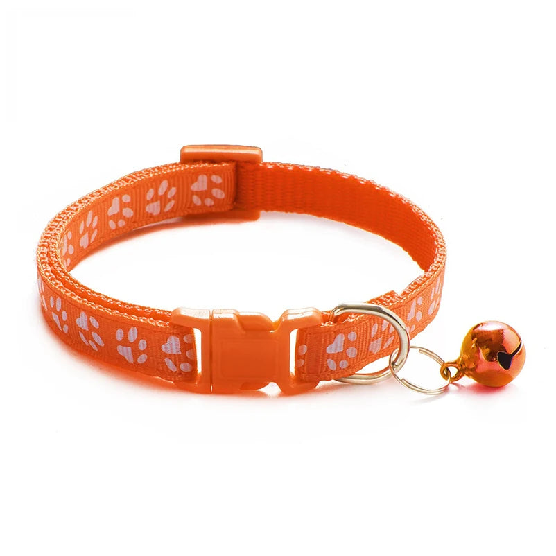 Adjustable Cat Collar with Bell – Reflective Paw Print Design