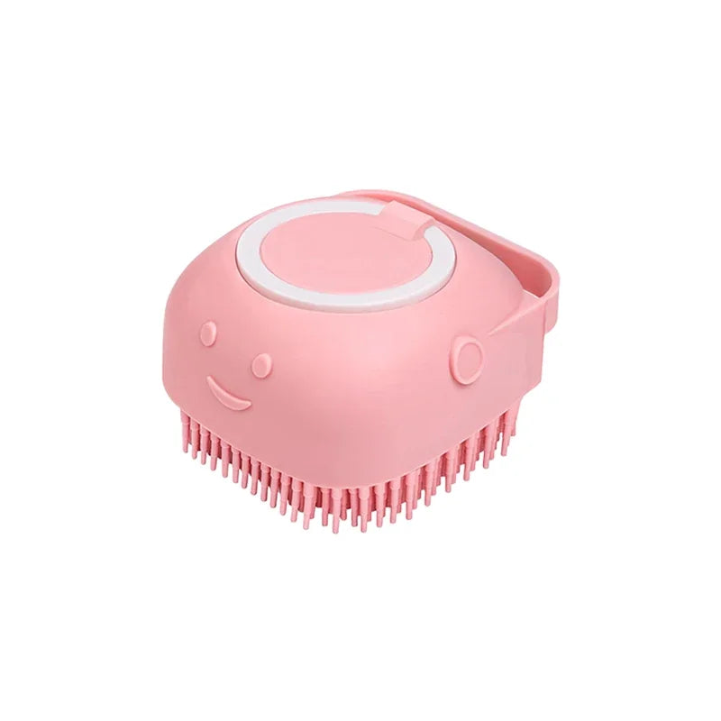 Pet Bathing Brush with Shampoo Dispenser – Soft Silicone Scrubber