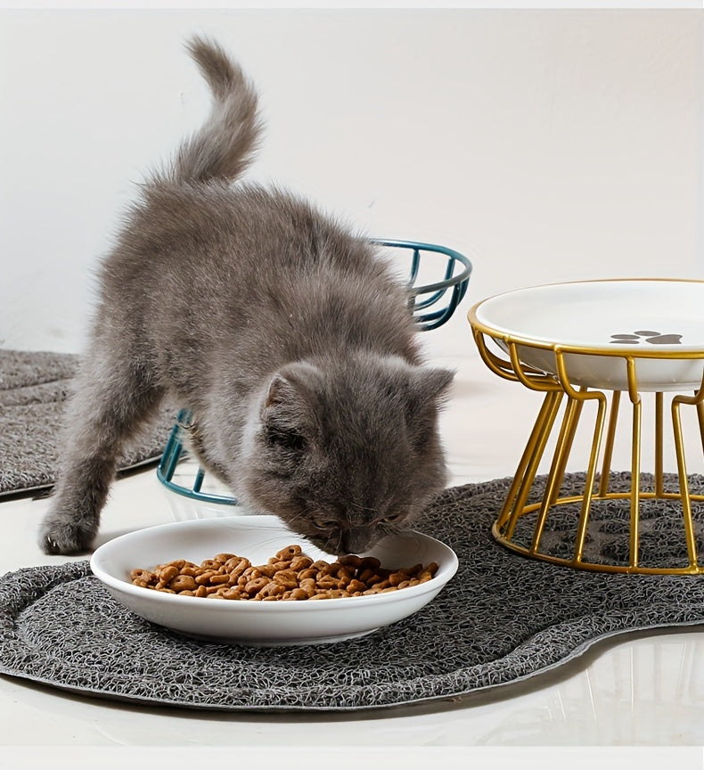 Elevated Ceramic Cat Bowl with Metal Stand