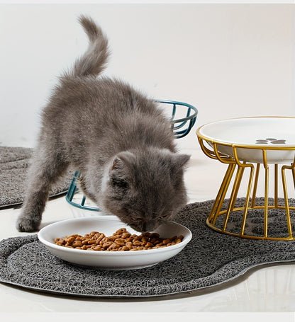 Elevated Ceramic Cat Bowl with Metal Stand