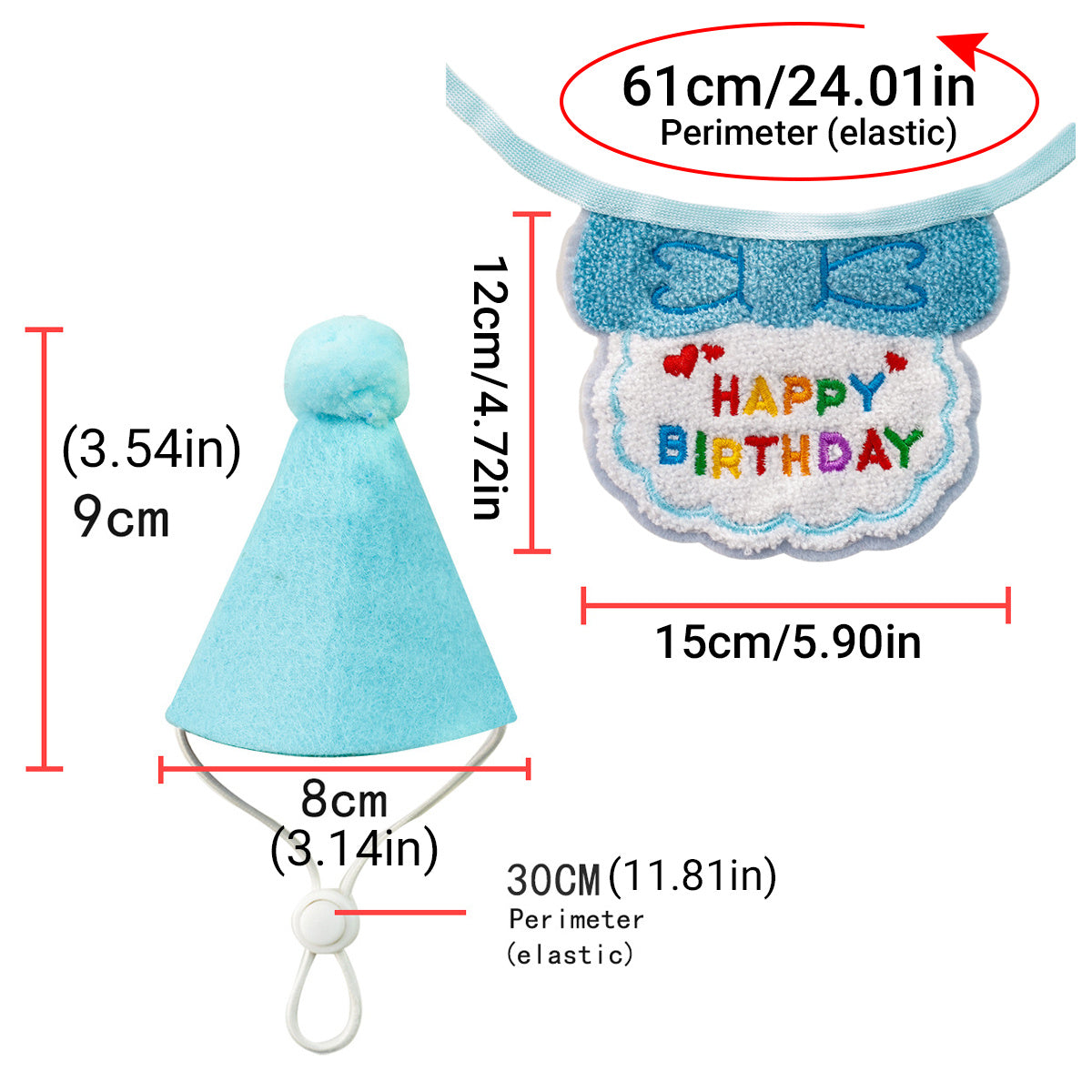 Cat Birthday Outfit – Party Hat & “Happy Birthday” Bib Set