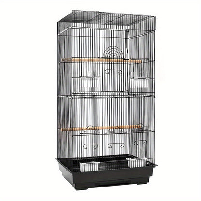 Tall Black Wrought Iron Birdcage – 88cm with Perches and Feeders