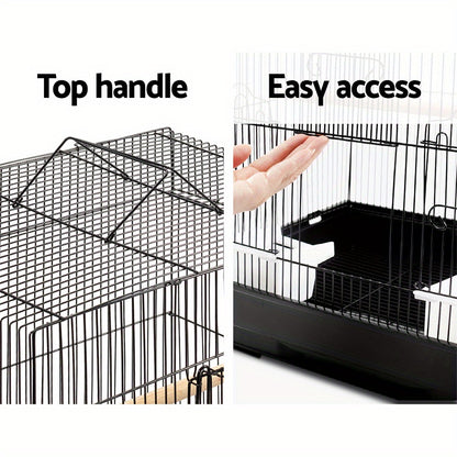 Tall Black Wrought Iron Birdcage – 88cm with Perches and Feeders