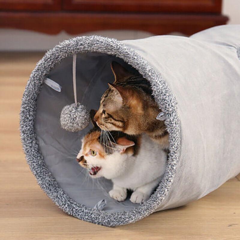 Collapsible Cat Tunnel with Peek-a-Boo Holes & Hanging Ball – 130cm
