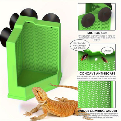 Green Reptile Feeding Station with Anti-Escape Design