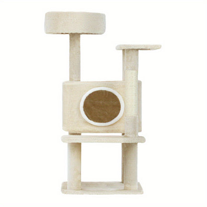 90cm Multi-Level Cat Tree Tower with Hideout and Perch – Beige