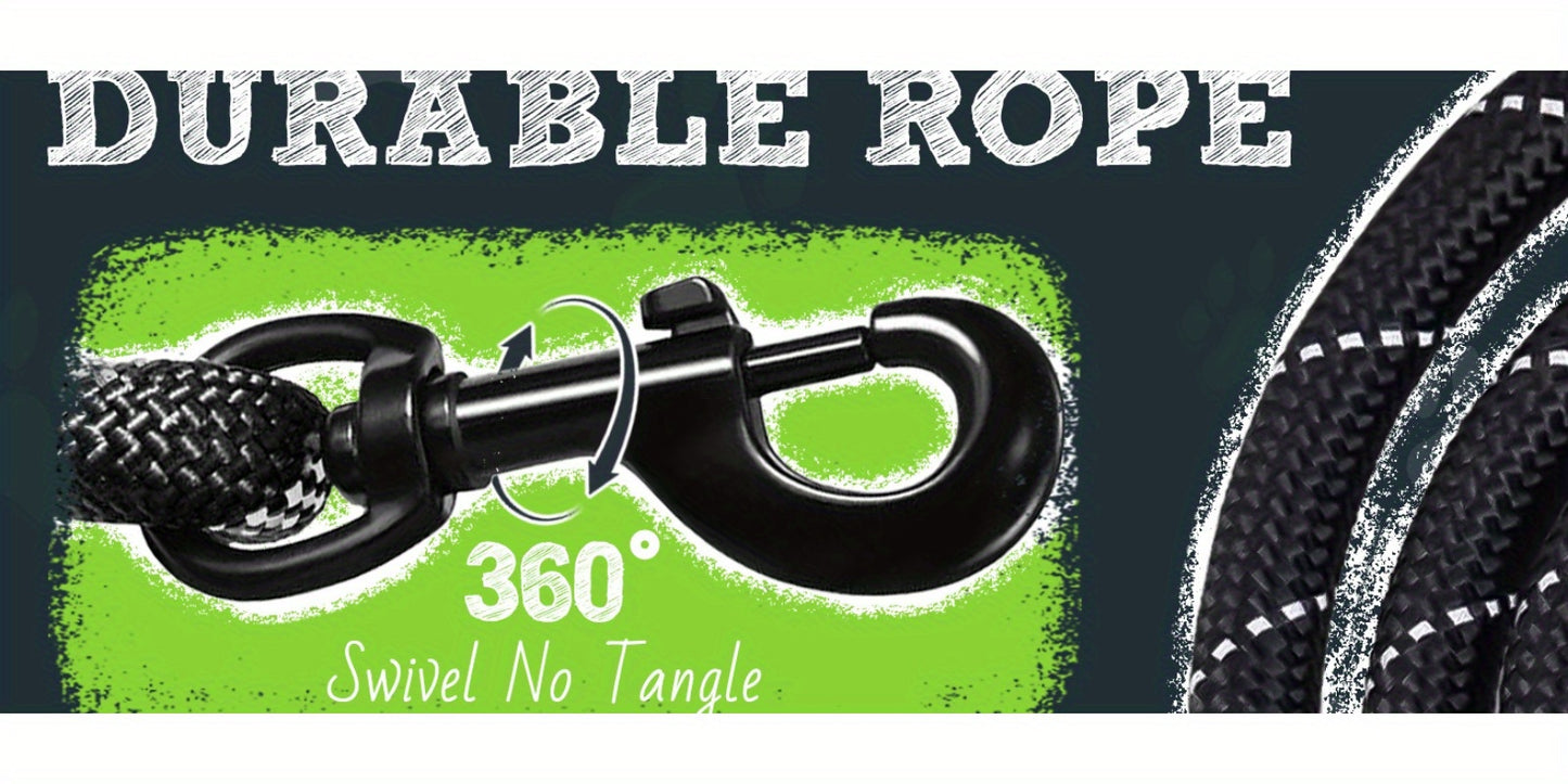 Reflective Heavy-Duty Dog Leash – 1.5m with Padded Handle & Swivel Clip