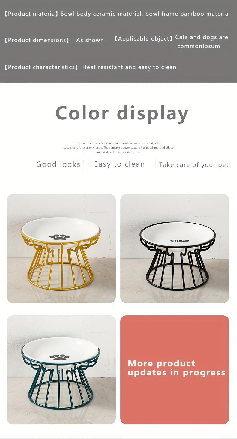 Elevated Ceramic Cat Bowl with Metal Stand
