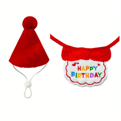 Cat Birthday Outfit – Party Hat & “Happy Birthday” Bib Set