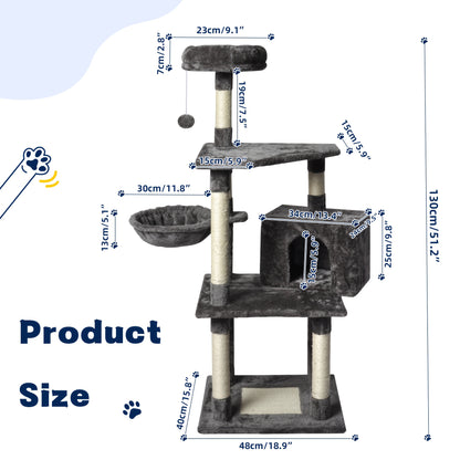 Multi-Level Cat Tree Tower with Hammock & Hideaway