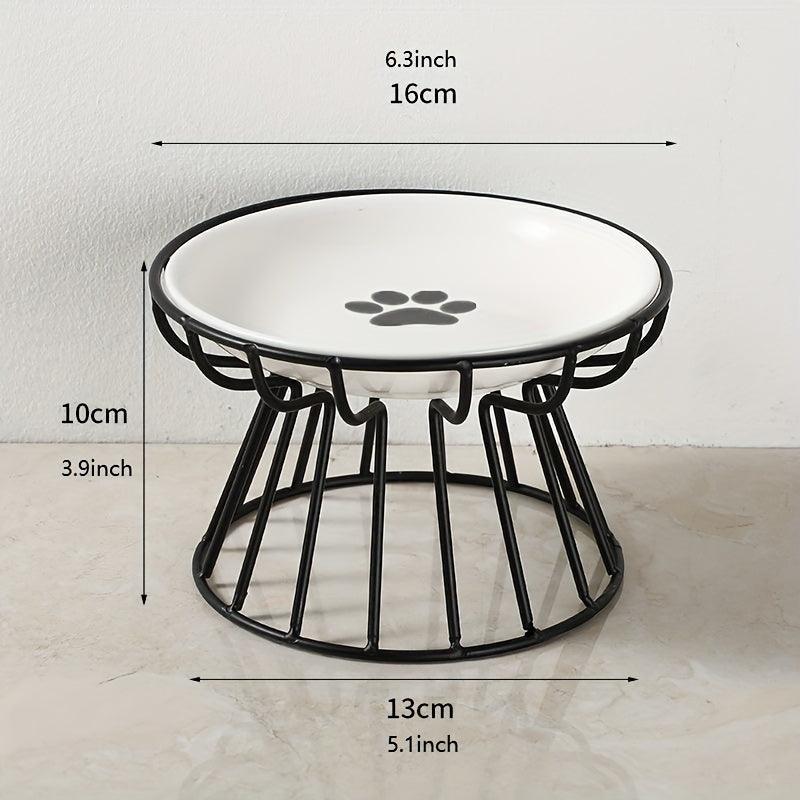 Elevated Ceramic Cat Bowl with Metal Stand