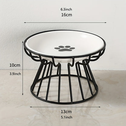 Elevated Ceramic Cat Bowl with Metal Stand