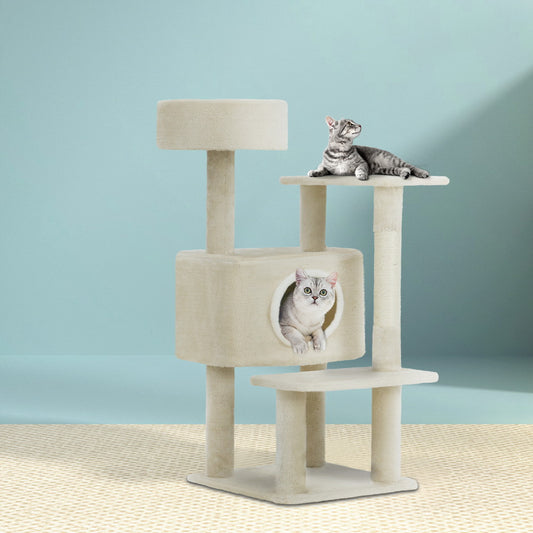 90cm Multi-Level Cat Tree Tower with Hideout and Perch – Beige