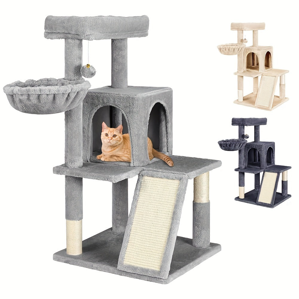 3-Level Cat Tree Tower with Hammock, Ramp & Sisal Posts