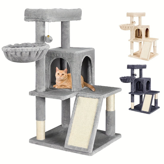 3-Level Cat Tree Tower with Hammock, Ramp & Sisal Posts