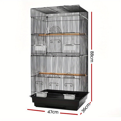 Tall Black Wrought Iron Birdcage – 88cm with Perches and Feeders