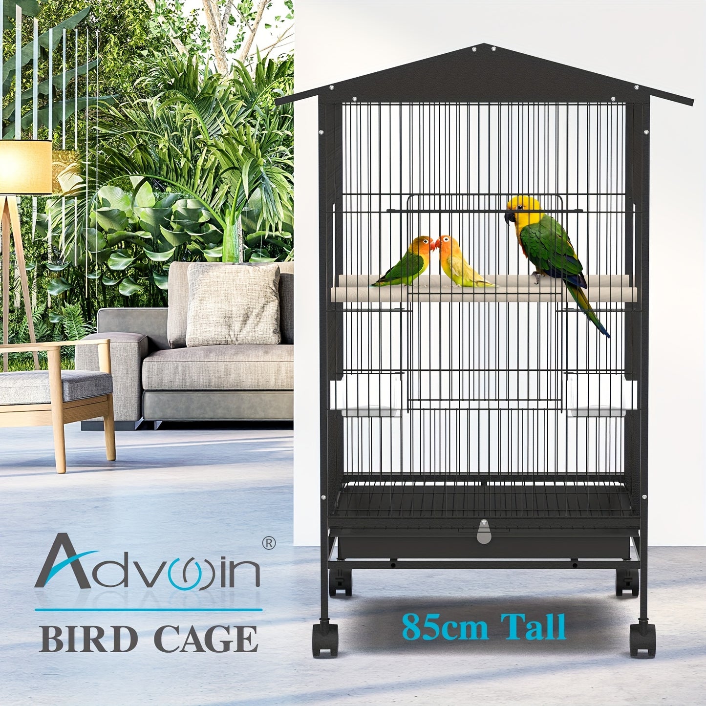 Outdoor Bird Cage with Roof – 85cm Tall on Wheels