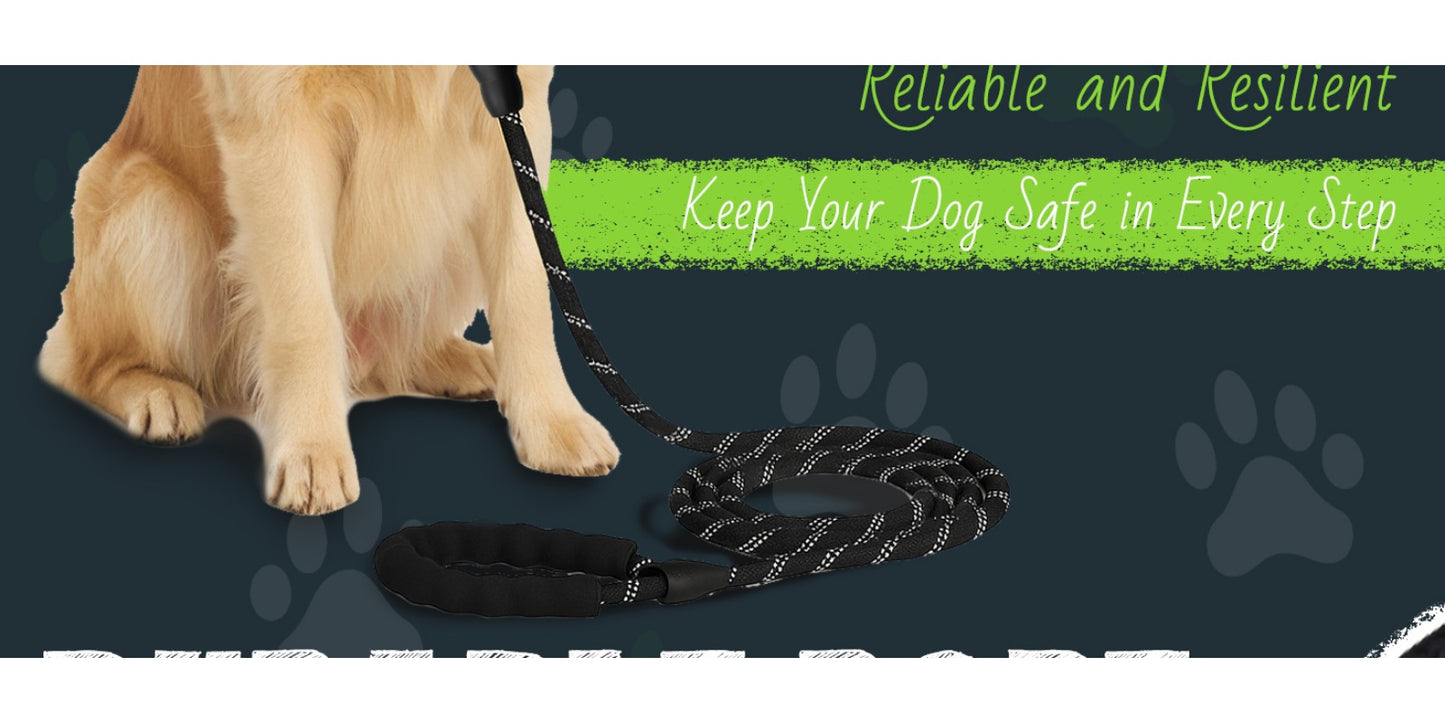 Reflective Heavy-Duty Dog Leash – 1.5m with Padded Handle & Swivel Clip