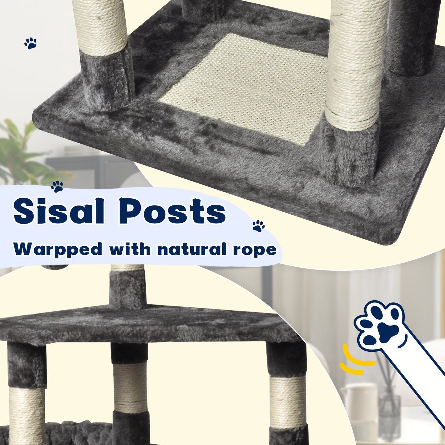 Multi-Level Cat Tree Tower with Hammock & Hideaway